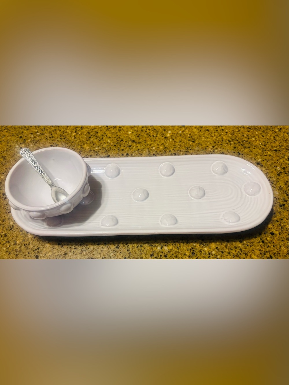 Mud Pie White Ceramic Polka Dot Serving Tray